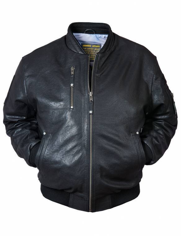 MA-1 TIGERS BOMBER LEATHER JACKET BLACK