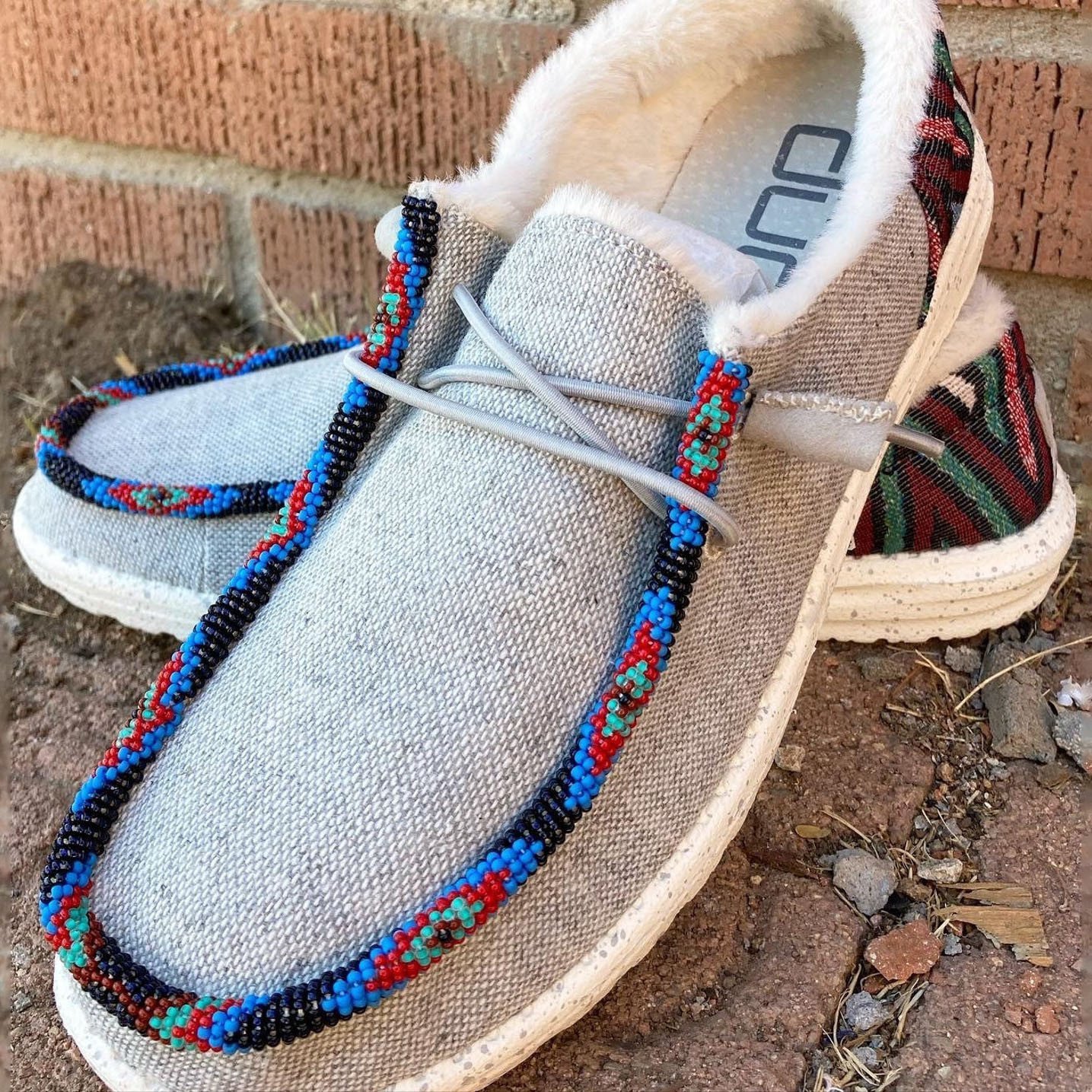 Women's Shoes Grey Wool Beaded Shoes