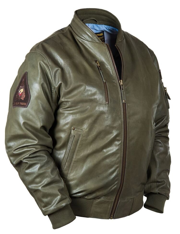 MA-1 TIGERS BOMBER LEATHER JACKET BLACK