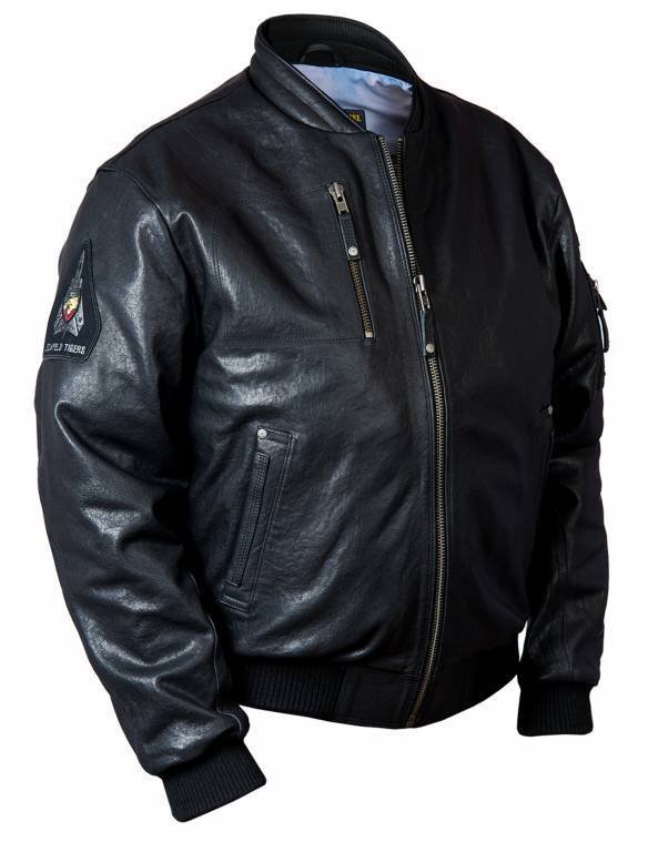 MA-1 TIGERS BOMBER LEATHER JACKET BLACK