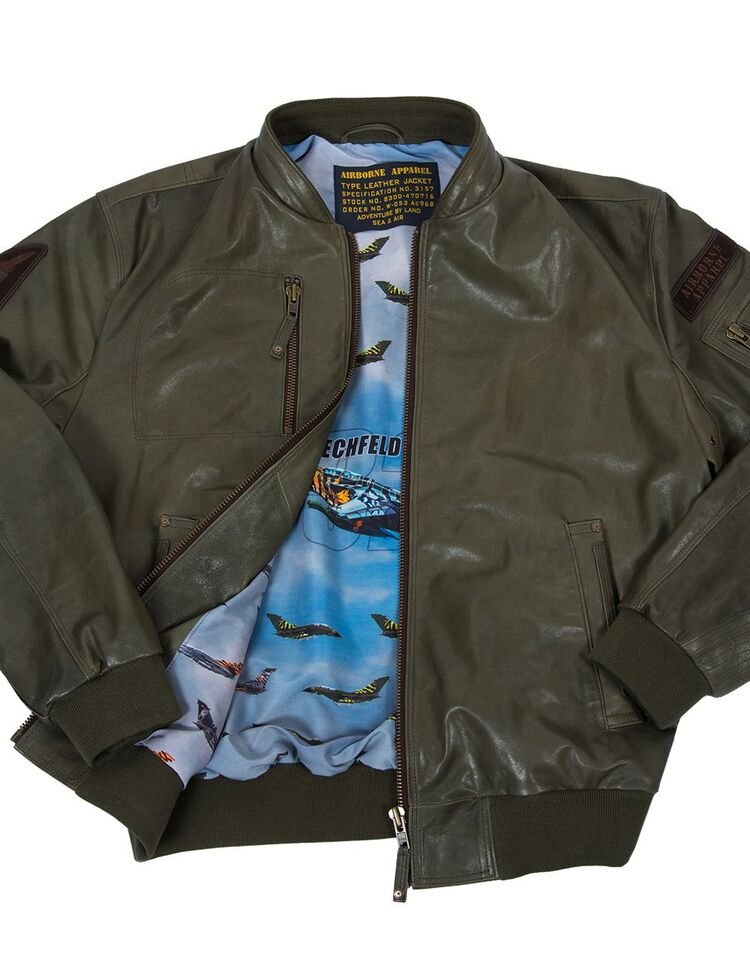 MA-1 TIGERS BOMBER LEATHER JACKET BLACK
