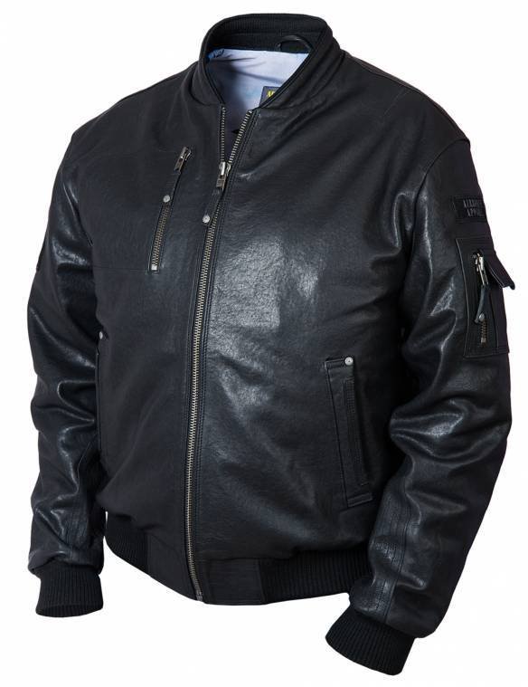 MA-1 TIGERS BOMBER LEATHER JACKET BLACK