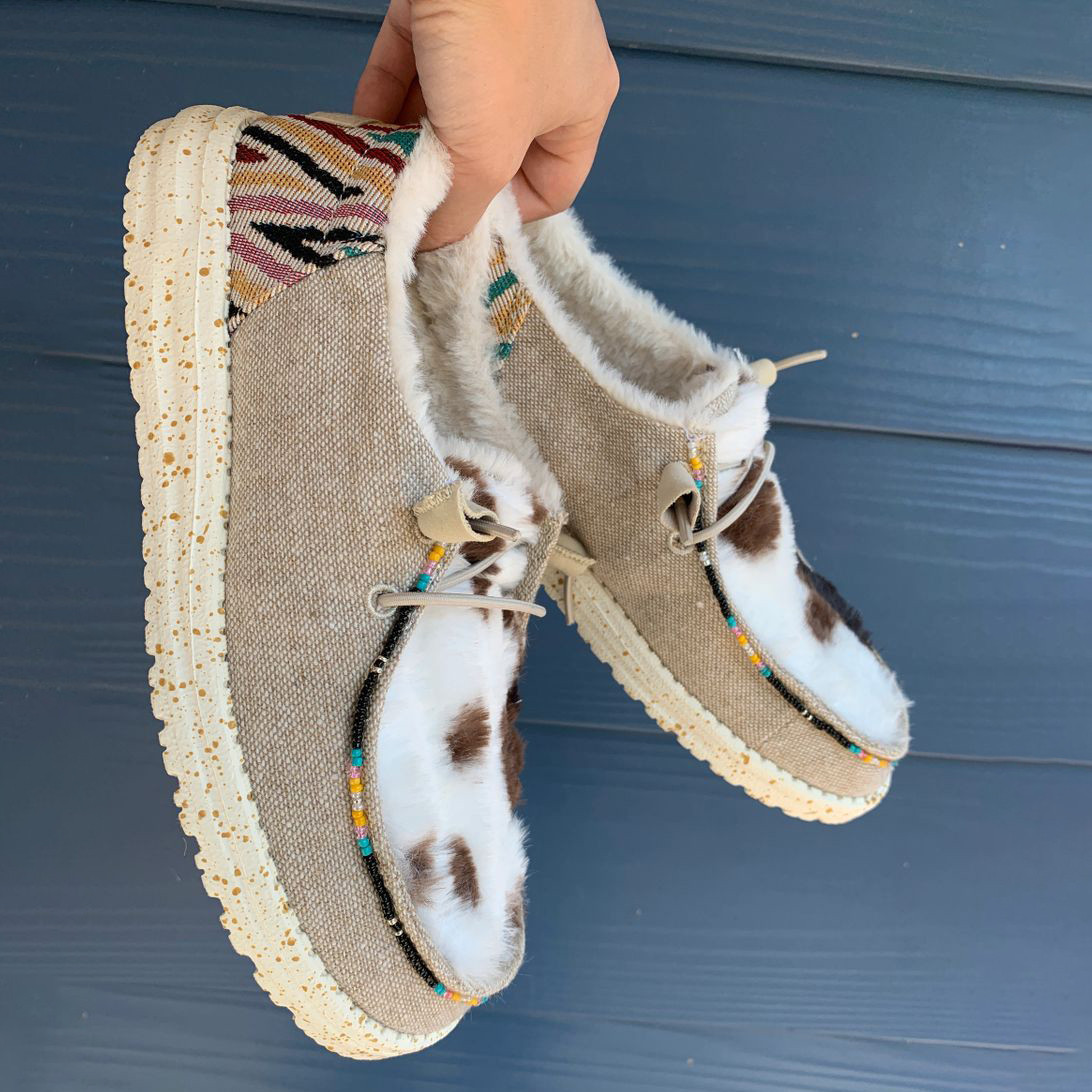 Women's Shoes Cow Print Beaded