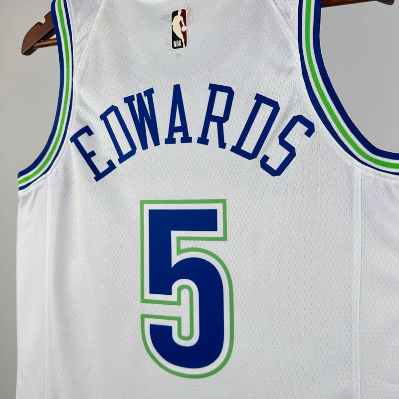 23-24 TIMBERWOLVES ERDWARDS #5 White Top Quality Hot Pressing NBA Jersey(Retro Logo)