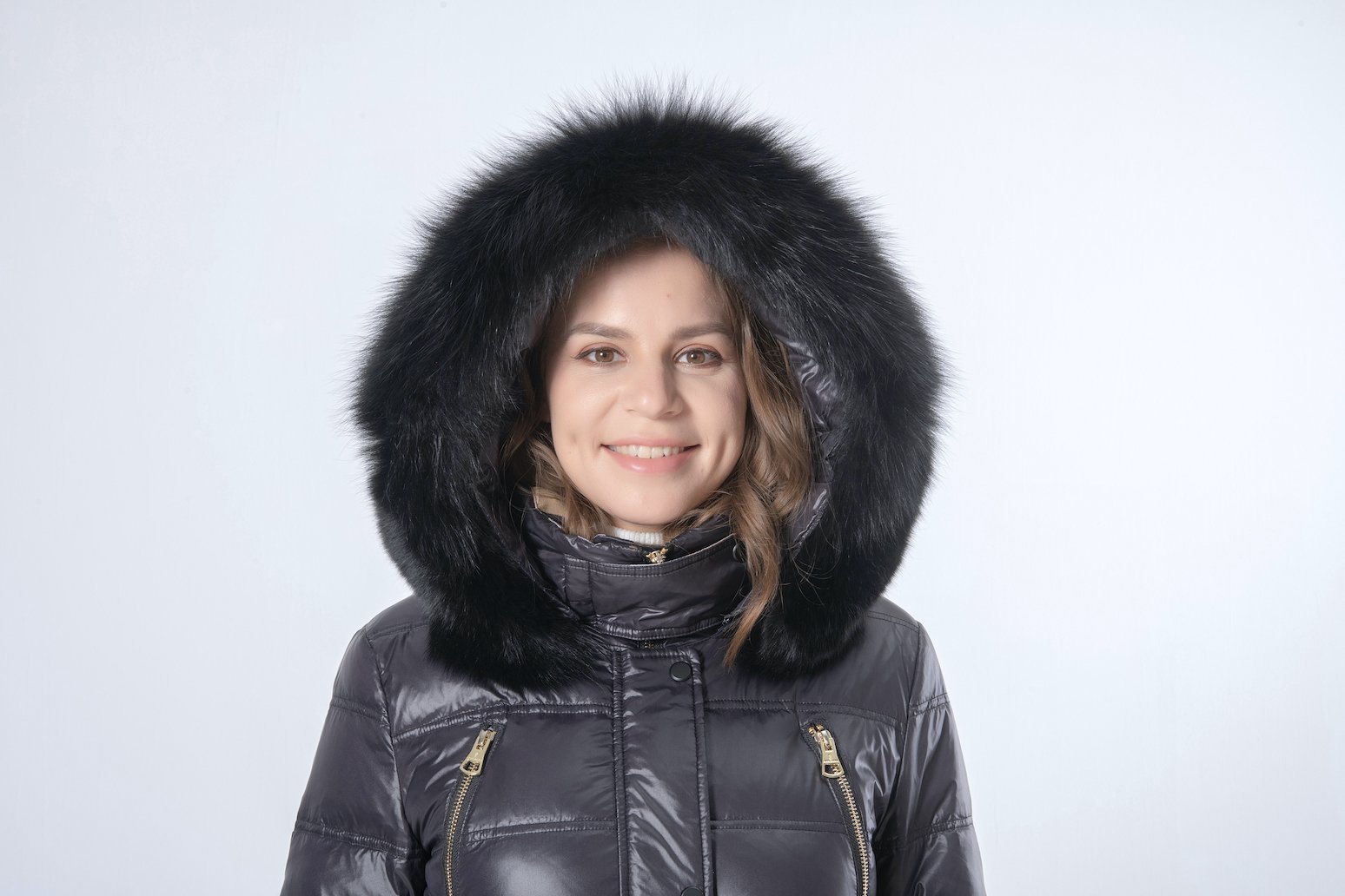 Longer Black Mink Hair Hooded Women Down Jacket