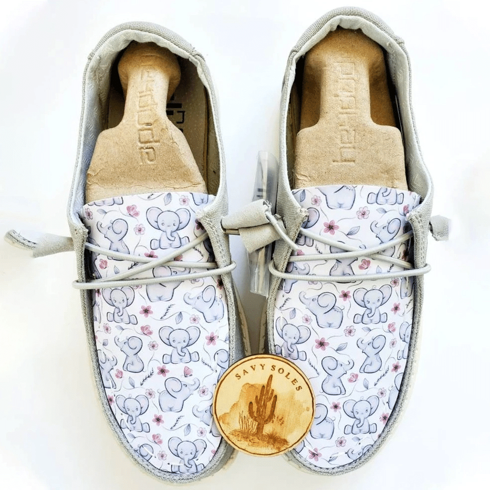 Women's Shoes Custom Grey pink elephants Dumbo flowers