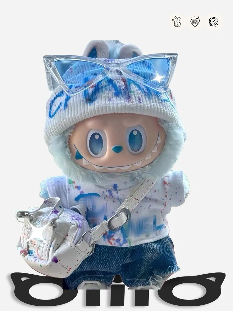 Labubu Clothes Chanel Splashy Art White Blue Outfit