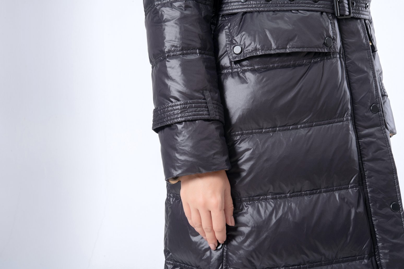 Longer Black Mink Hair Hooded Women Down Jacket