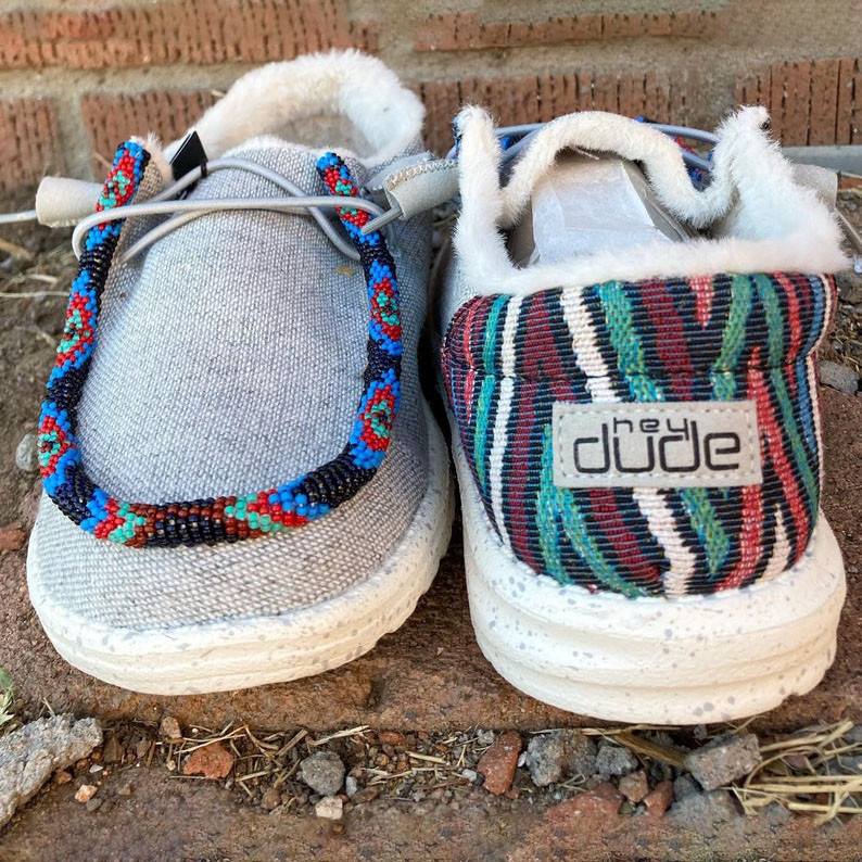 Women's Shoes Grey Wool Beaded Shoes