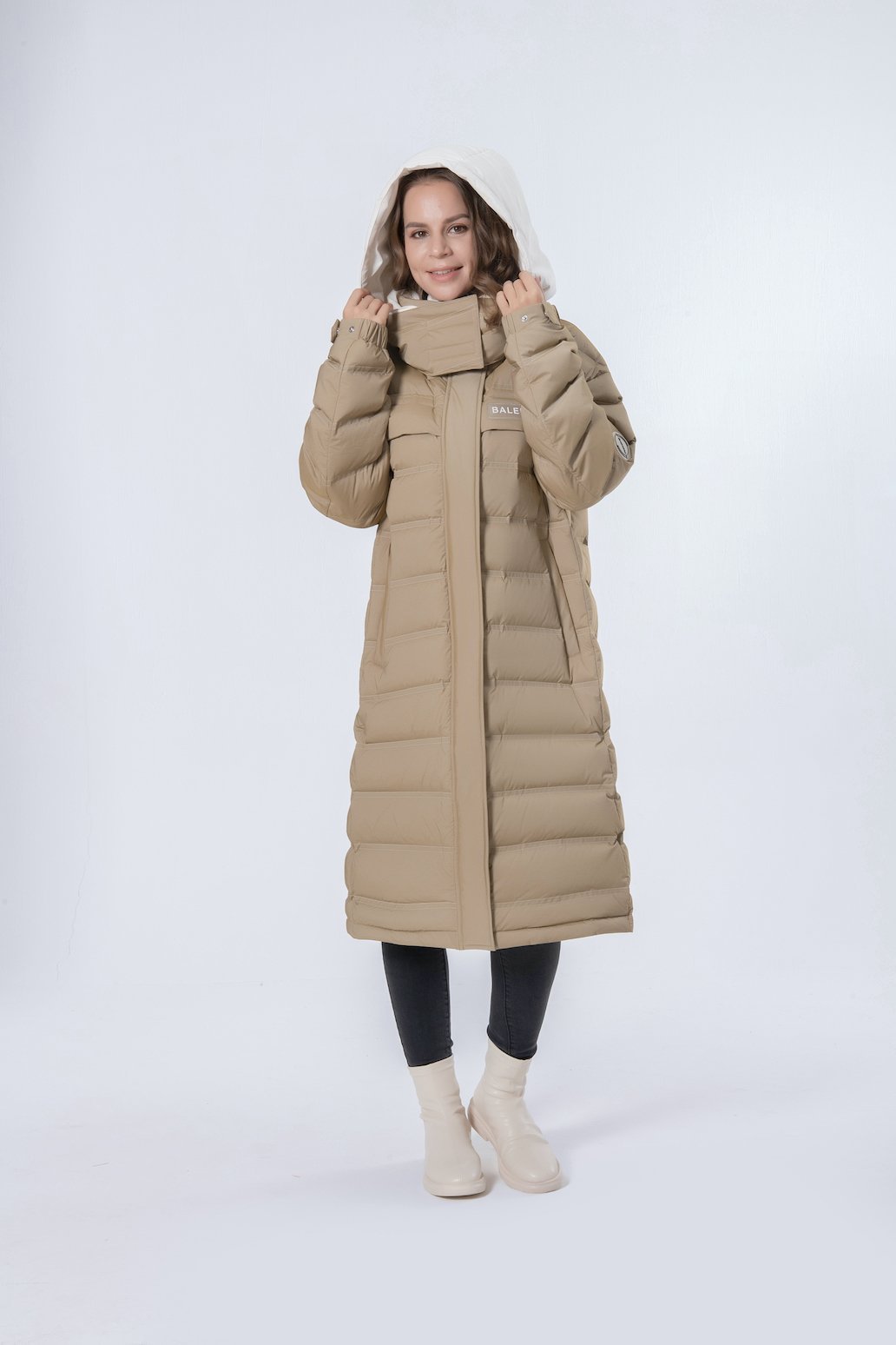 Longer Thicker Khaki Hooded Women Down Jacket