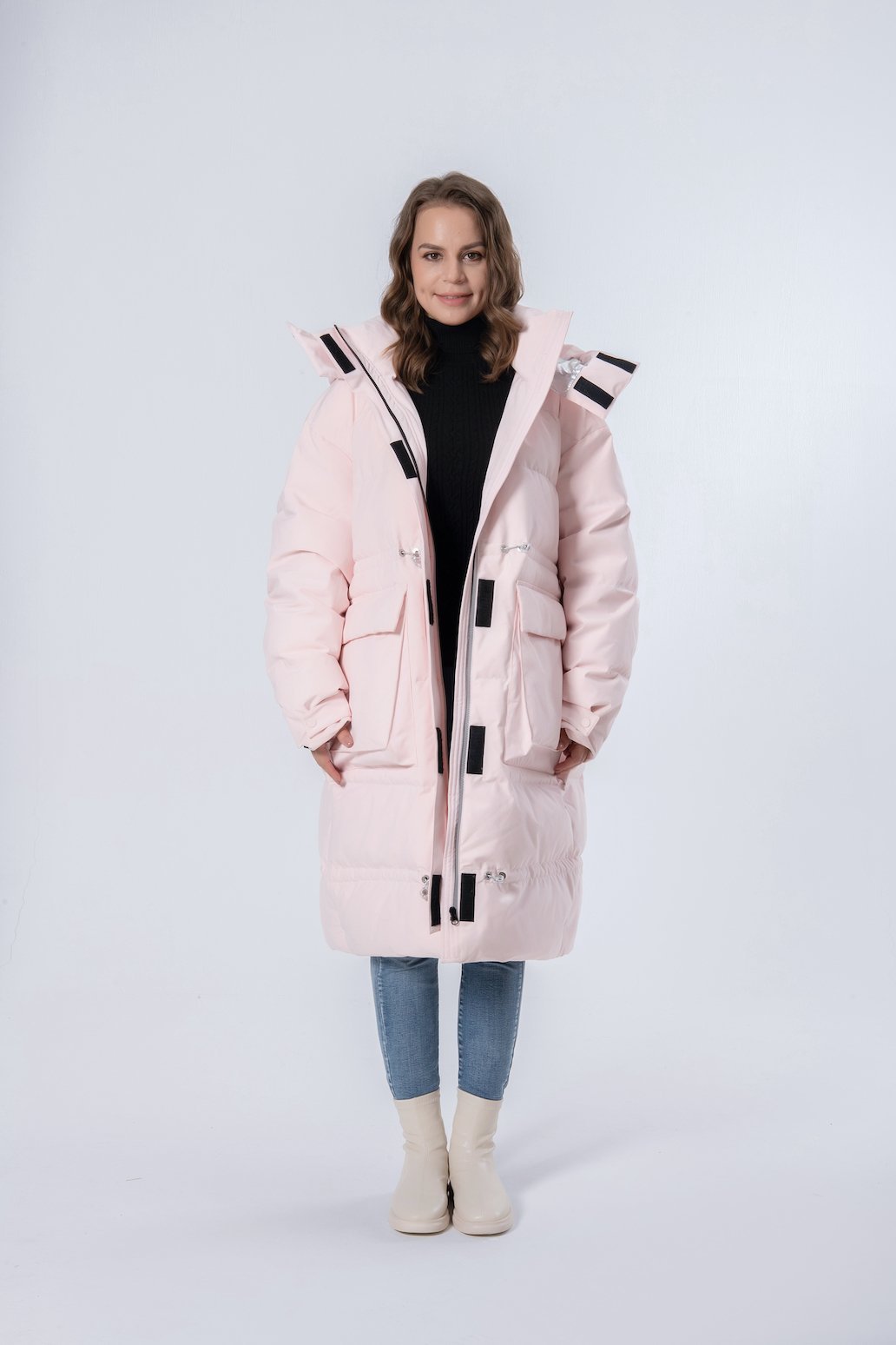 Longer Thicker Pink Hooded Women Down Jacket
