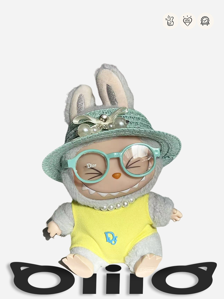 LABUBU Clothes Dior Sweet Straw Hat & Glasses Outfit