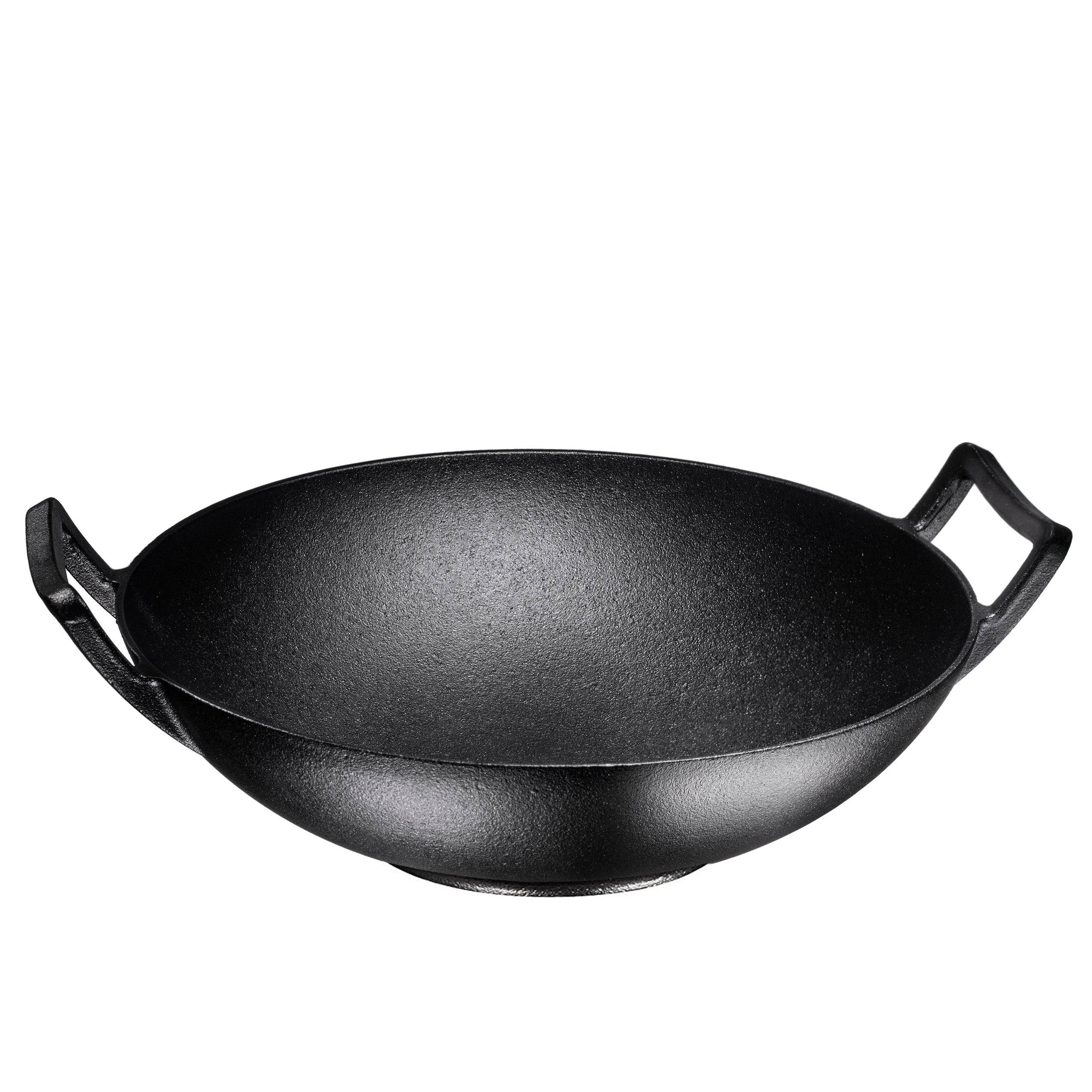 Bruntmor, PreSeasoned Cast Iron Wok, Black, 14inch w/ Large Loop
