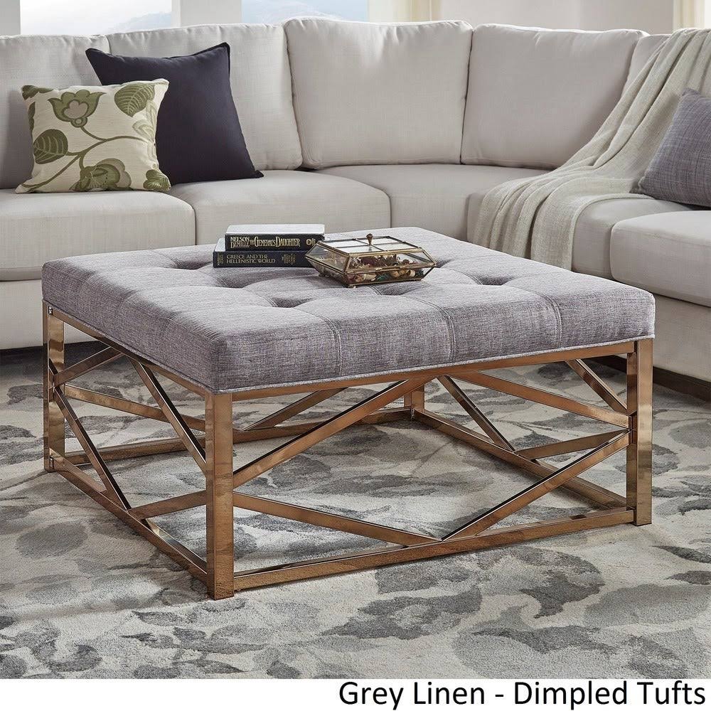 Solene Geometric Base Square Ottoman Coffee Table Champagne Gold by