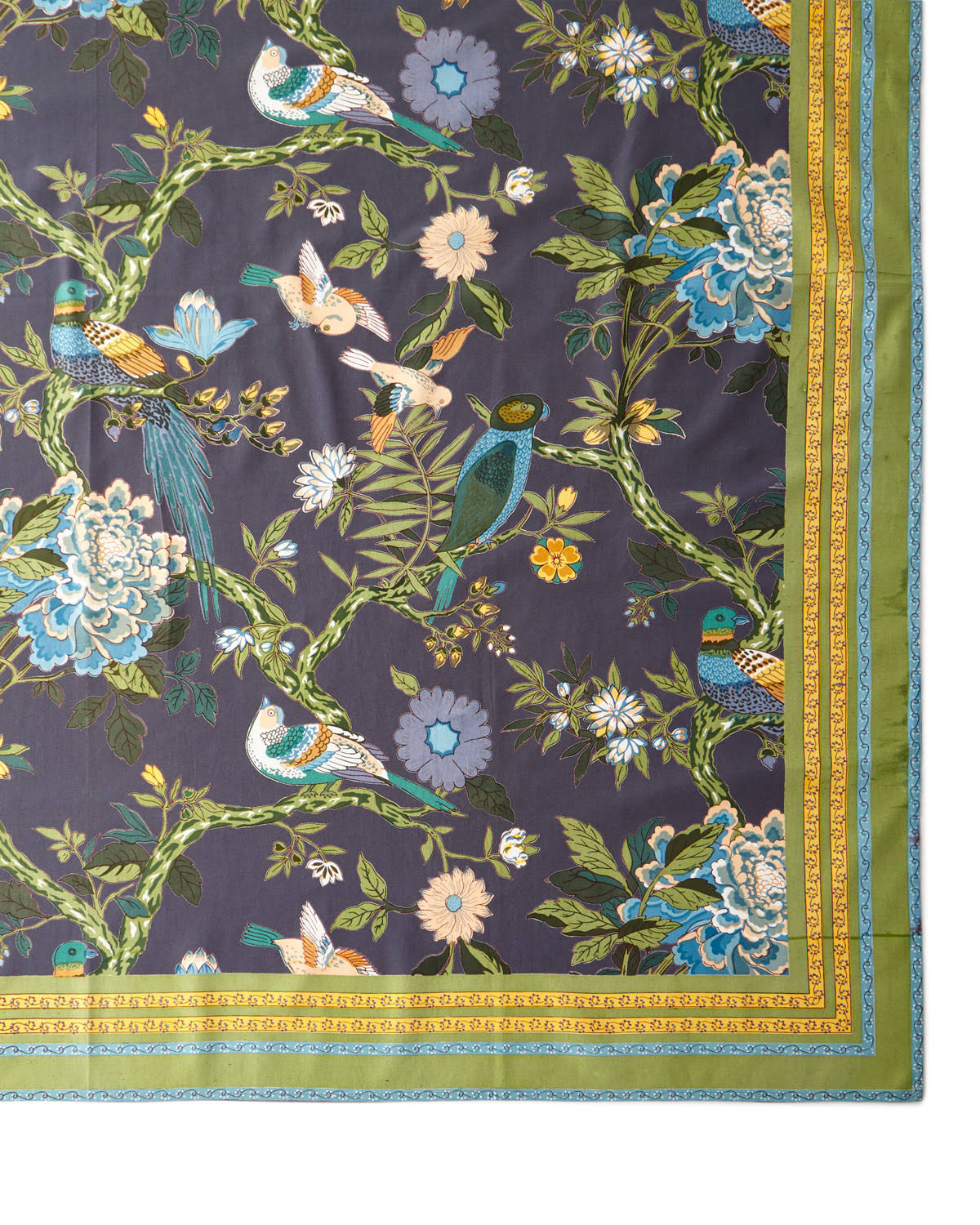 Handprint Bird Graphite Tablecloth, 72 x 108, Blue, Table Linens