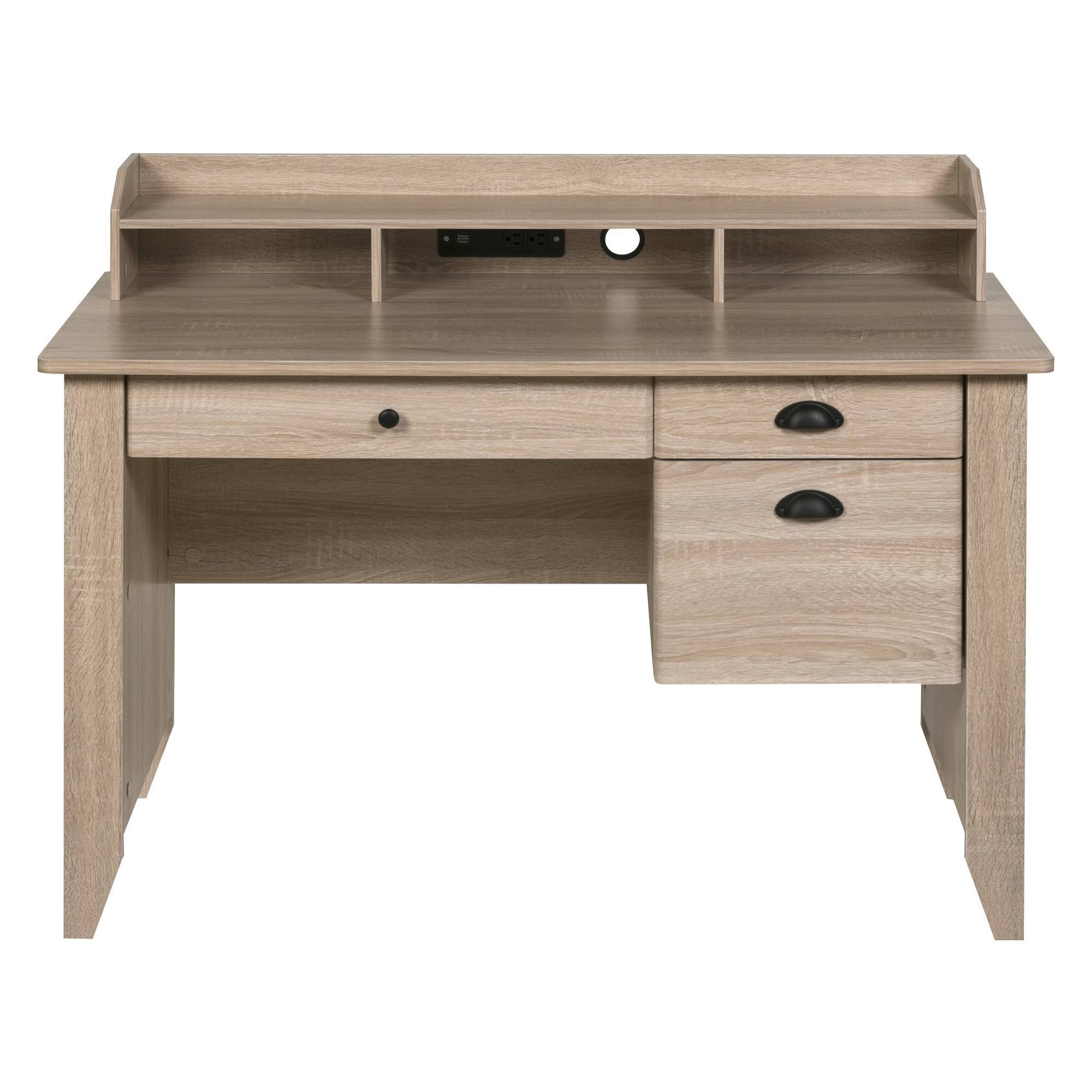 OneSpace Eleanor Executive Desk with Hutch Light Oak HSZ1s