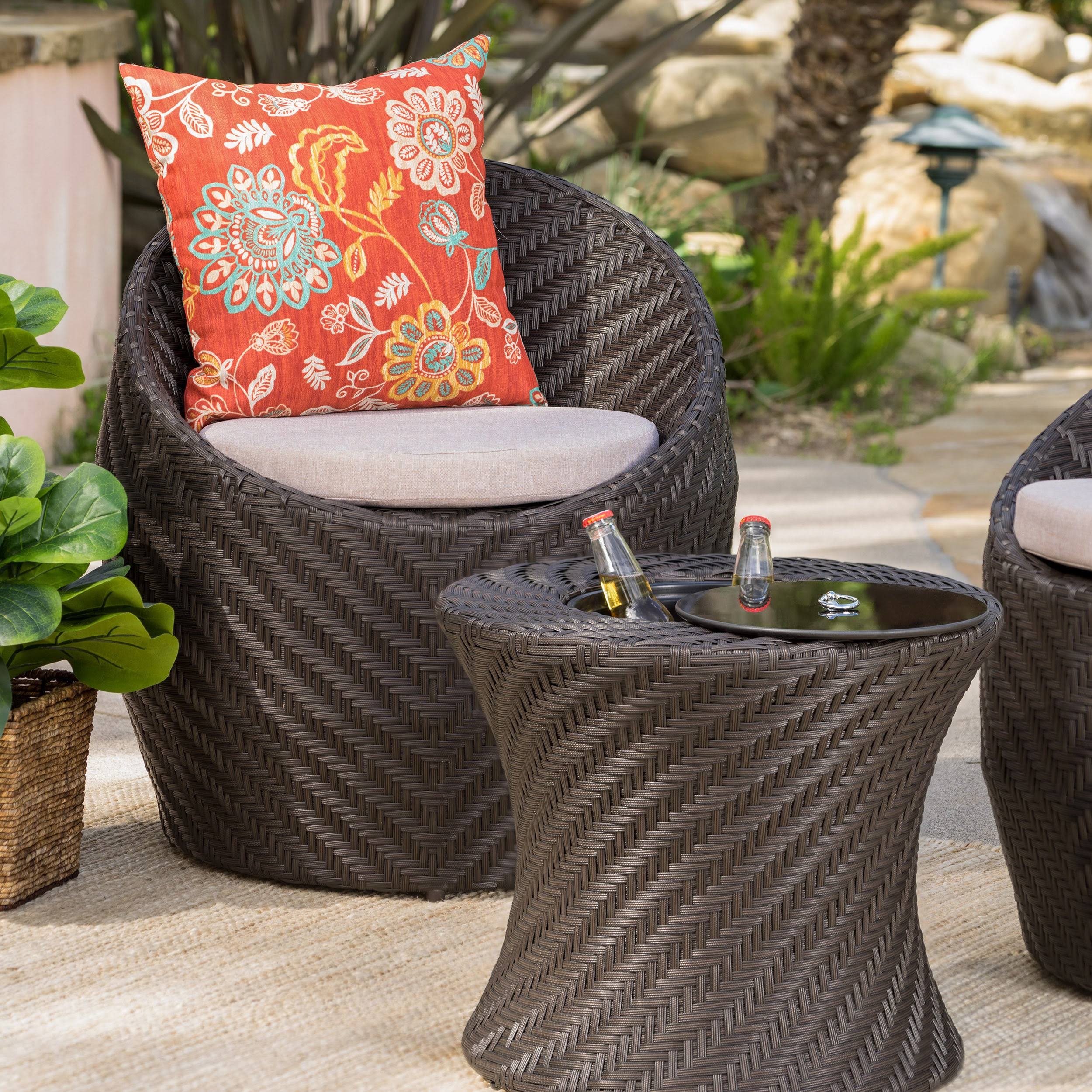 Belize Round Wicker Side Table with Ice Bucket Brown - Christopher