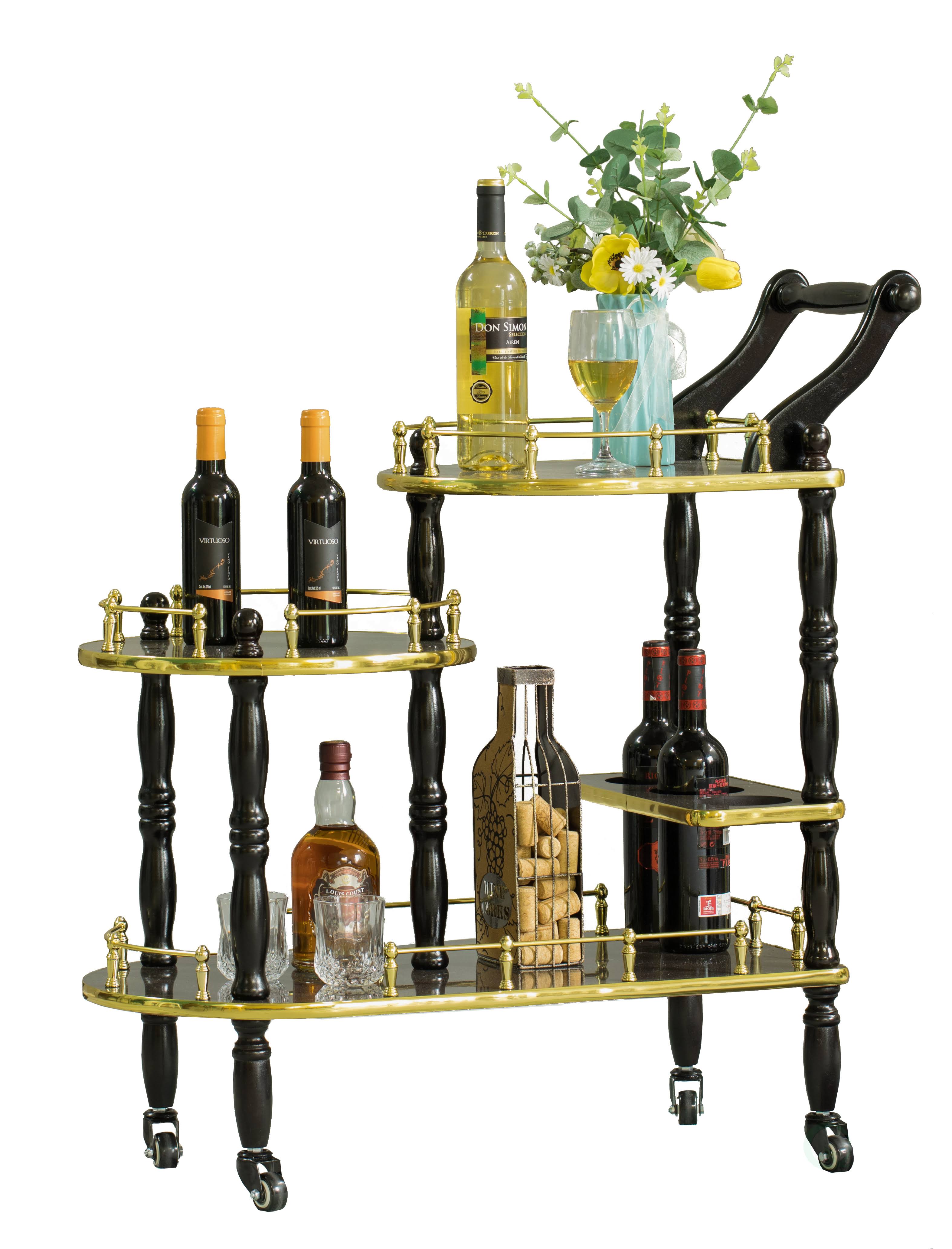 Bold Tones Wood Serving Bar Cart Tea Trolley with 3 Tier Shelves and