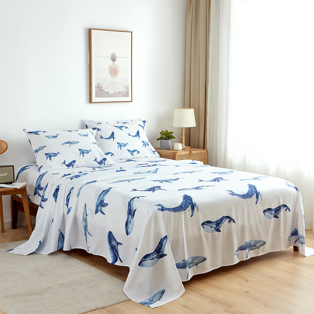 Sheet Set Queen Bed Sheet with Pillowcase Bedspread Whale Pattern Bedding