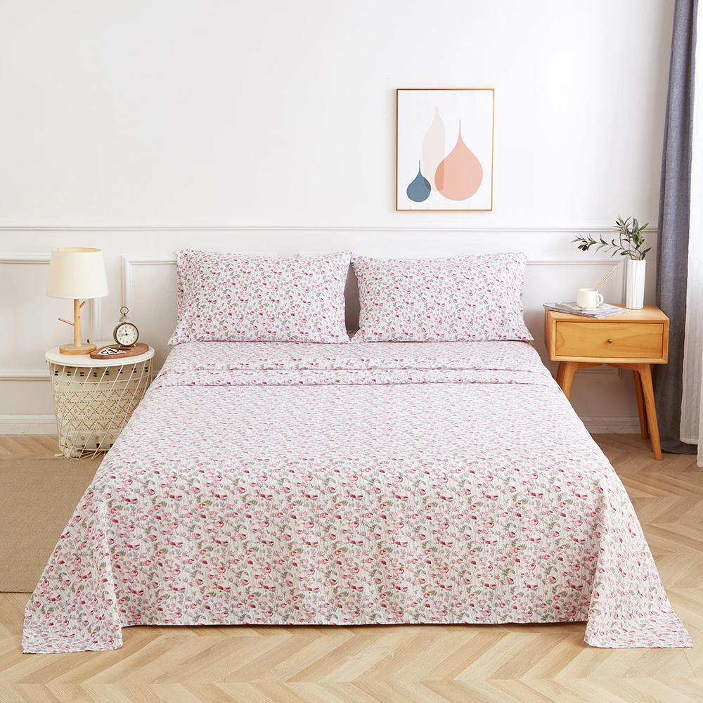 Sheet Set Sheet Flat Sheet Pillowcase 4 Piece Floral Print Mattress Cover 150 Bedding Set Sheet Set