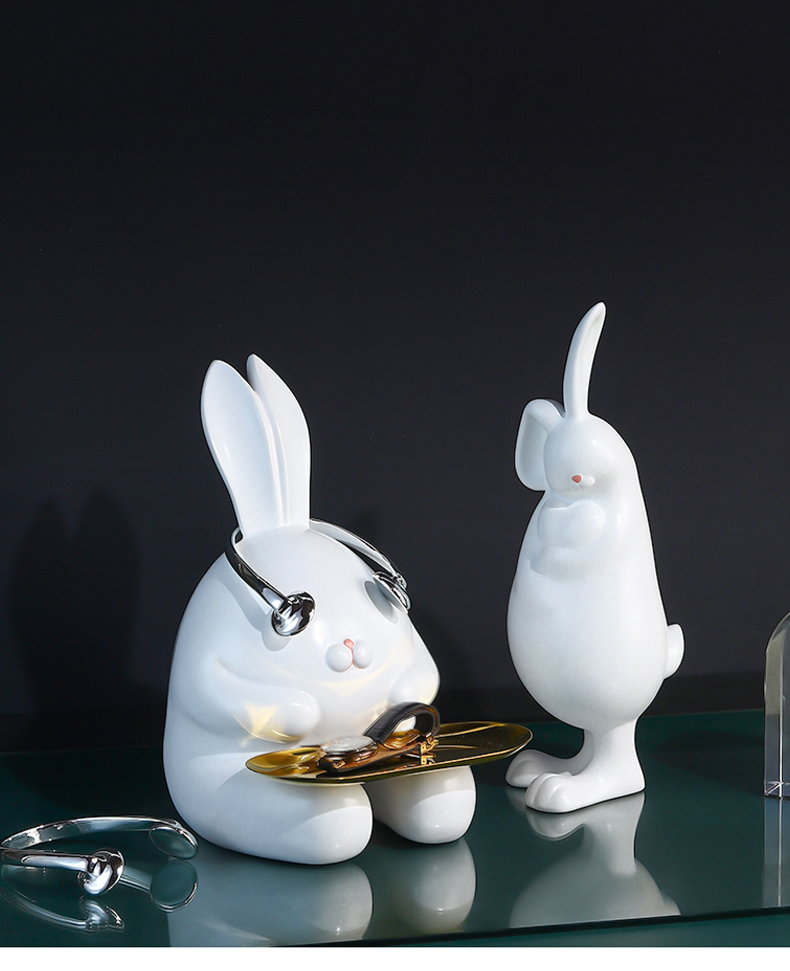 Simple and cute rabbit tray decoration snacks cosmetics storage miniature living room decoration accessories