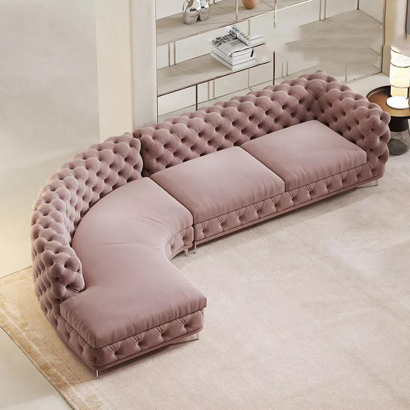 Modern minimalist button pink velvet leather sofa creative design curved bubble leisure sofa fashion