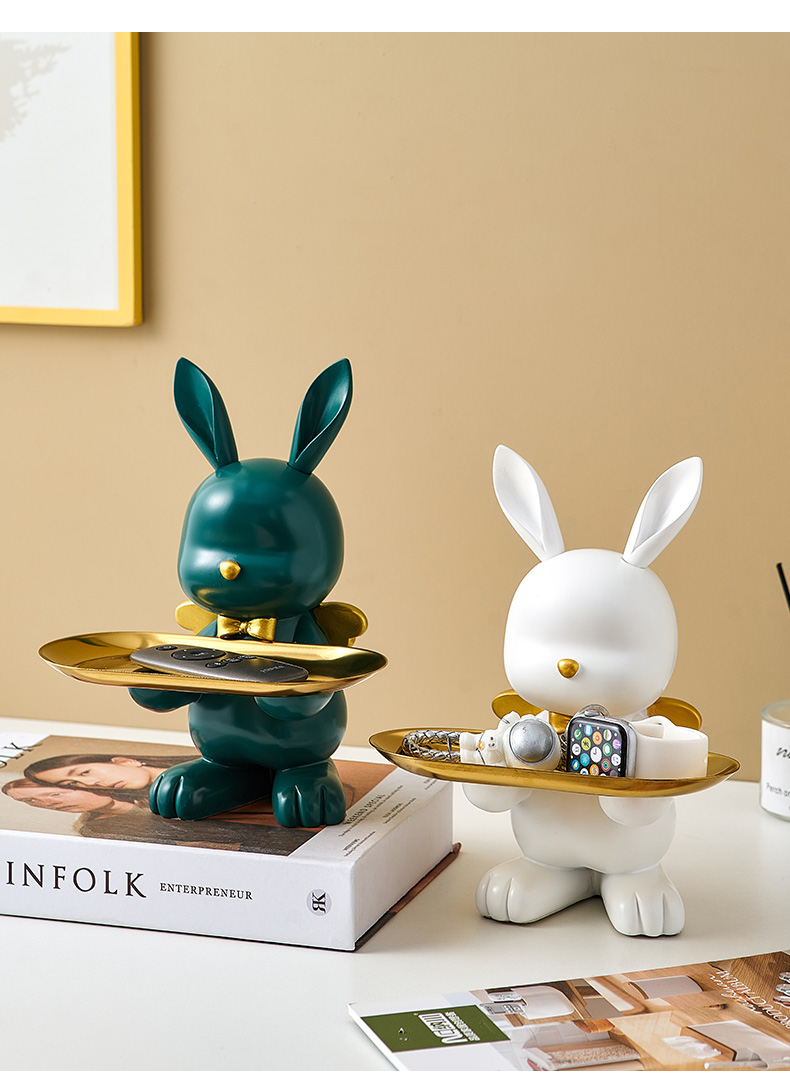 Simple creative cartoon rabbit statue storage tray resin modern home living room decoration candy key storage tray