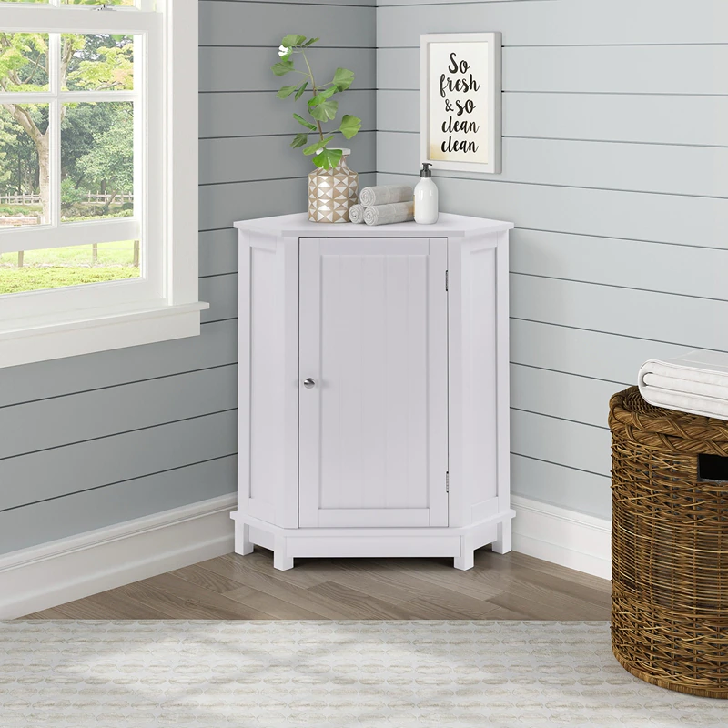 Stylish Home Office Bathroom Base Cabinet, Freestanding Corner Cabinet Locker with Single Door