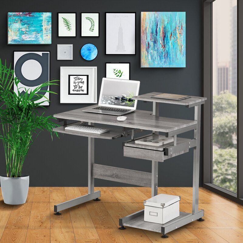 Stylish minimalist computer workstation desk, grey