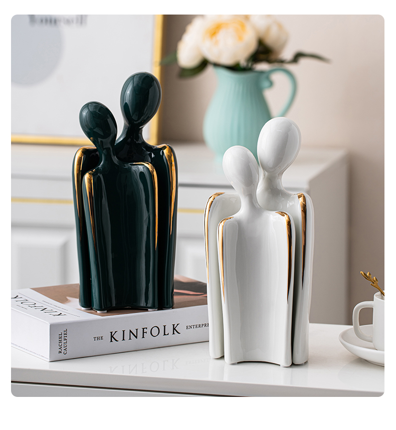 Nordic abstract hug couple sculpture ceramic home living room decoration room accessories decoration simple