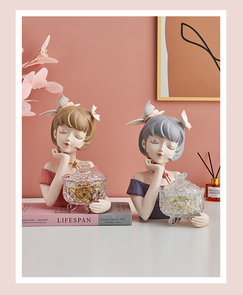 Simple cute girl sculpture storage decoration resin statue statue indoor modern home decoration