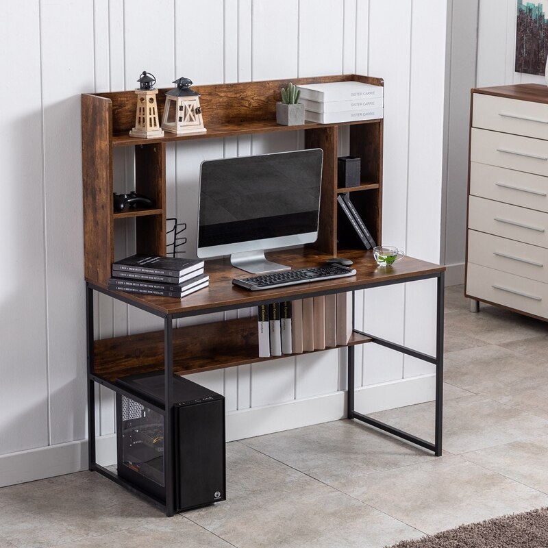 Stylish Home Desk Large Workstation with Storage Shelves, 47
