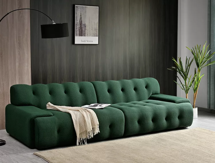 Trendy design luxury living room green sofa modern velvet fabric button sofa