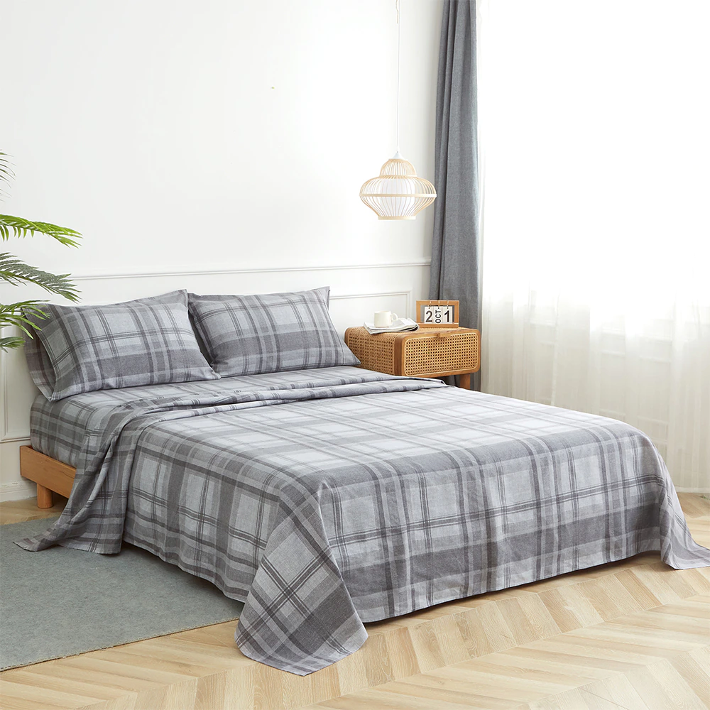 Sheet Set King Sheet & Sheet & Pillowcase Grey Check Sheet Mattress Cover Soft Bedding Set