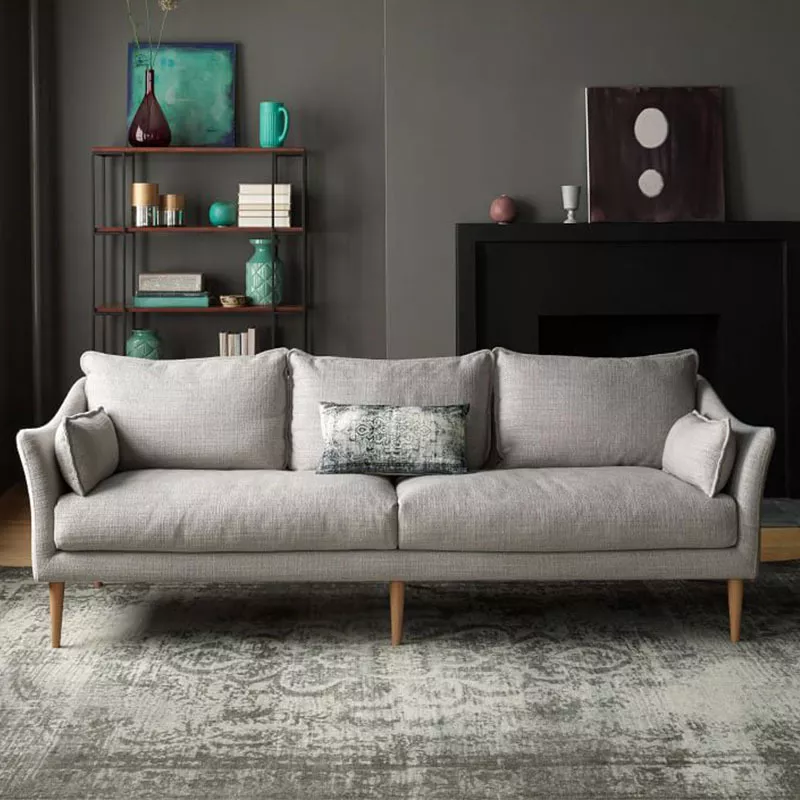 Fashion Solid Wood Legs Apartment Grey Fabric Sofa Living Room Simple Modern Furniture Sofa Living Room