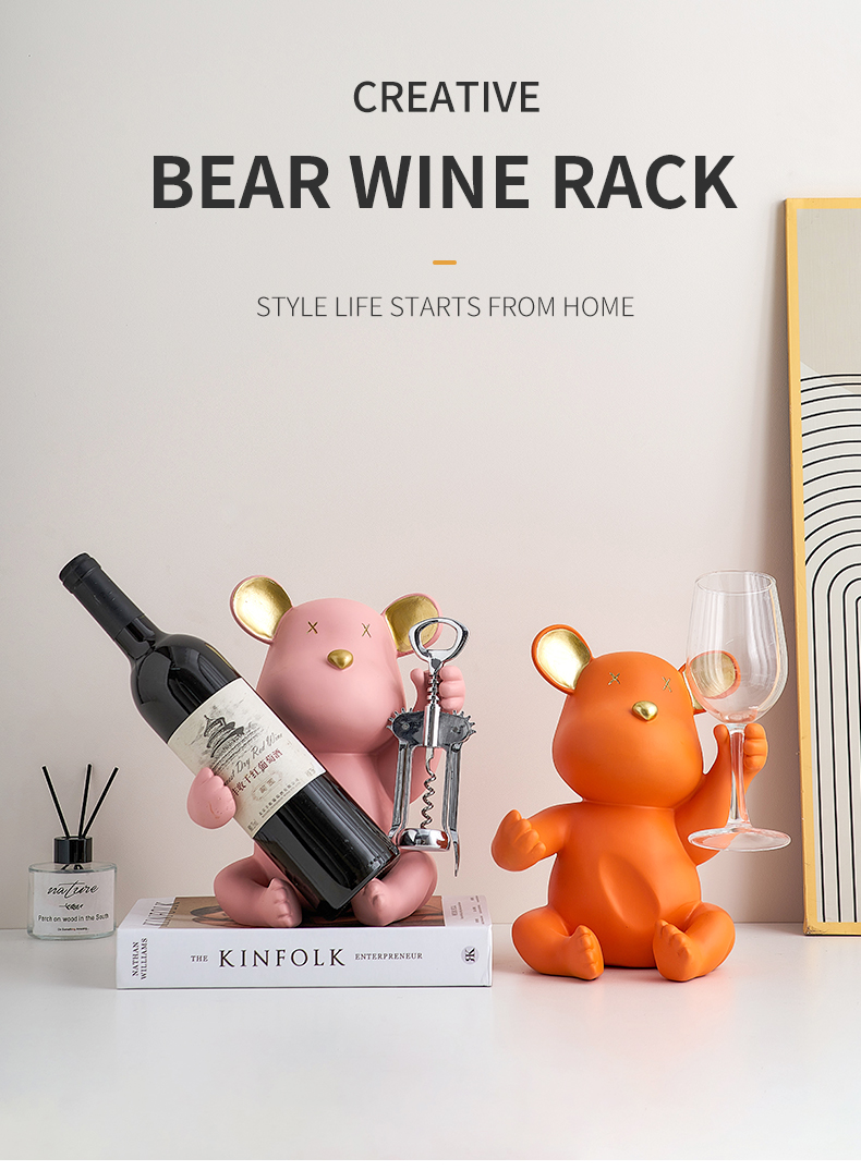 Simple bear wine rack resin modern home living room decoration bar TV cabinet decoration animal statue