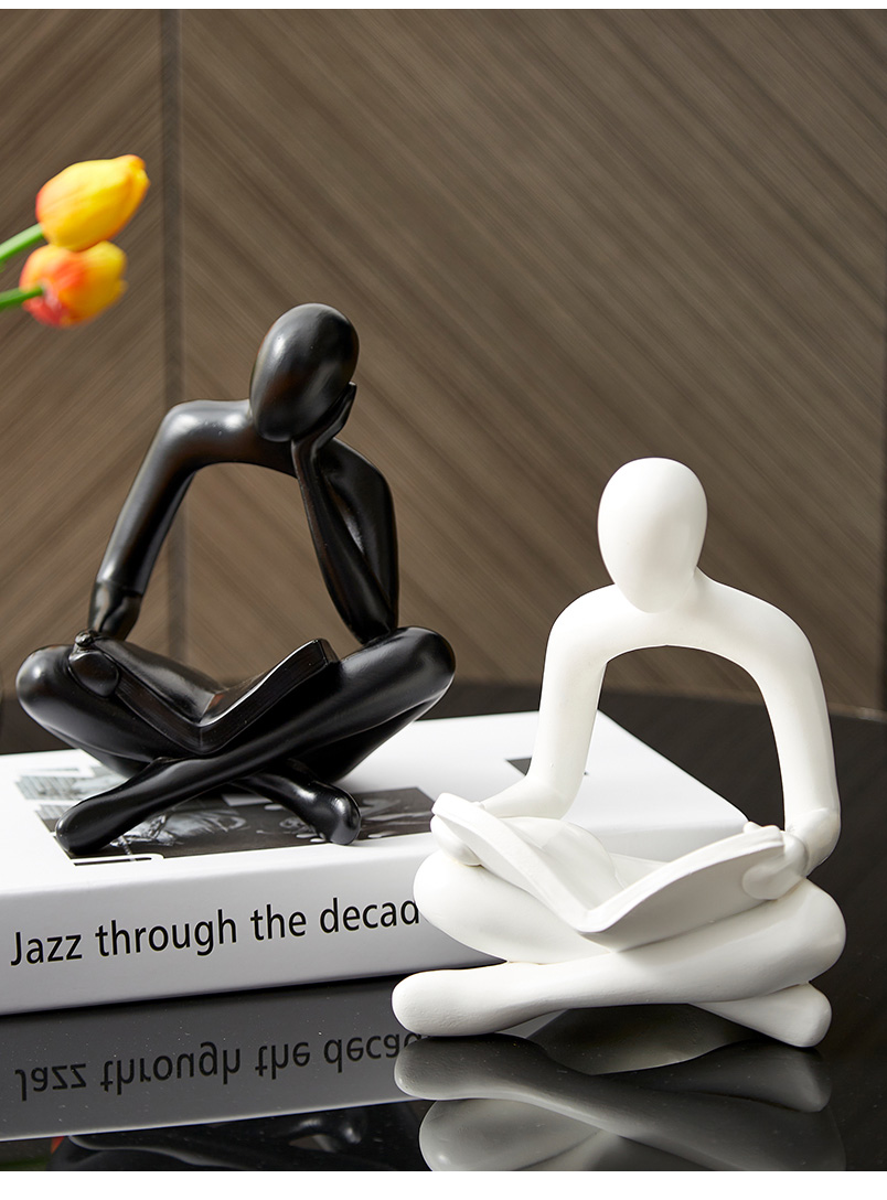 Nordic Gold Abstract Reading Sculpture Resin Craft Modern Home Living Room Decoration Gift Simple Design