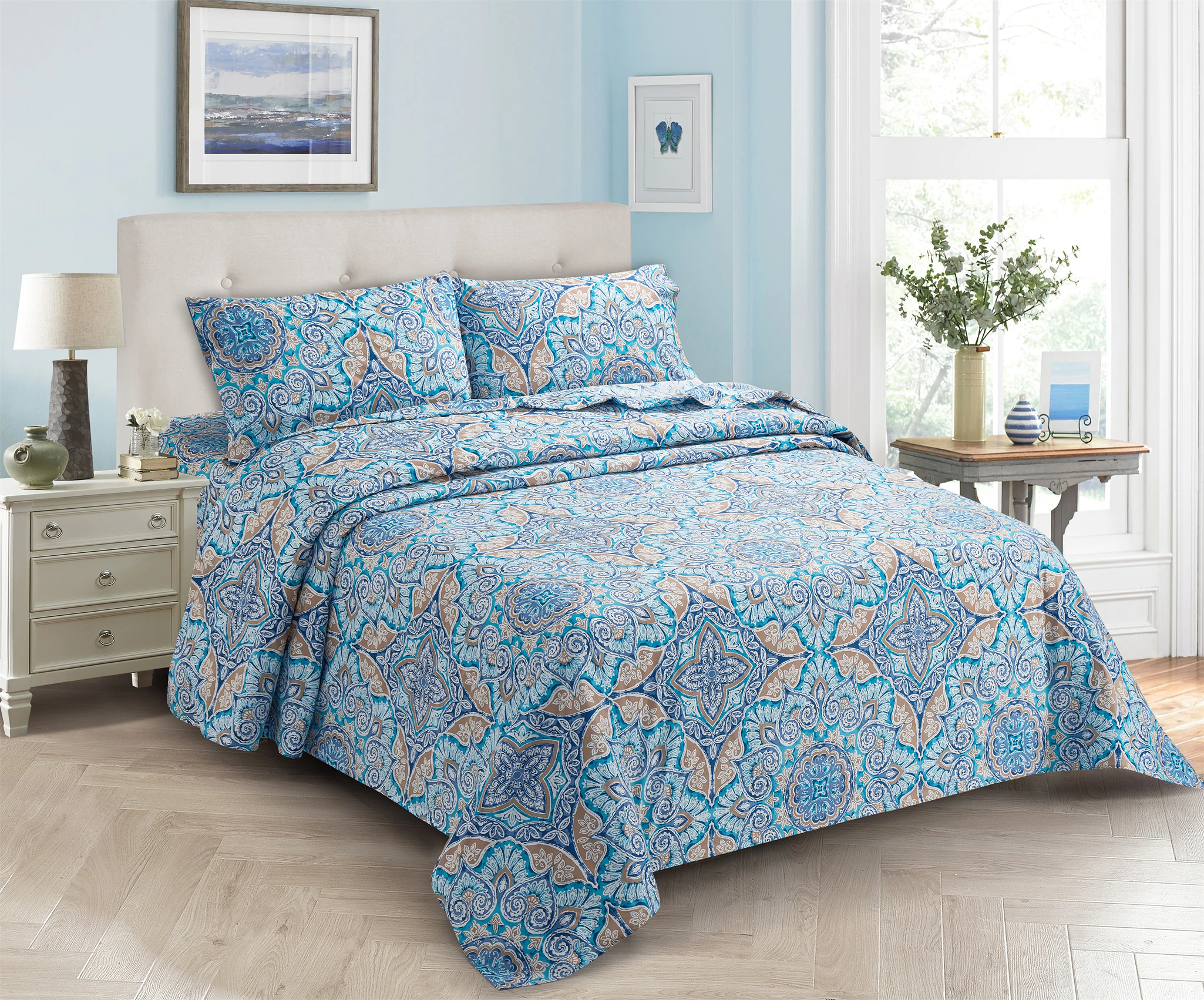 Bed Sheet Set 4 Piece Chic Print Bedding 1 Flat Sheet 1 Deep Pocket Fitted Sheet 2 Pillowcases Microfiber Sheets Set Bedding Set