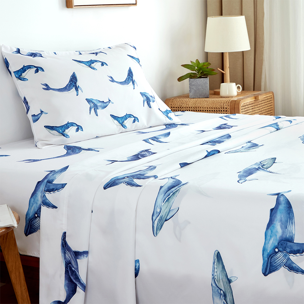 Sheet Set Queen Bed Sheet with Pillowcase Bedspread Whale Pattern Bedding