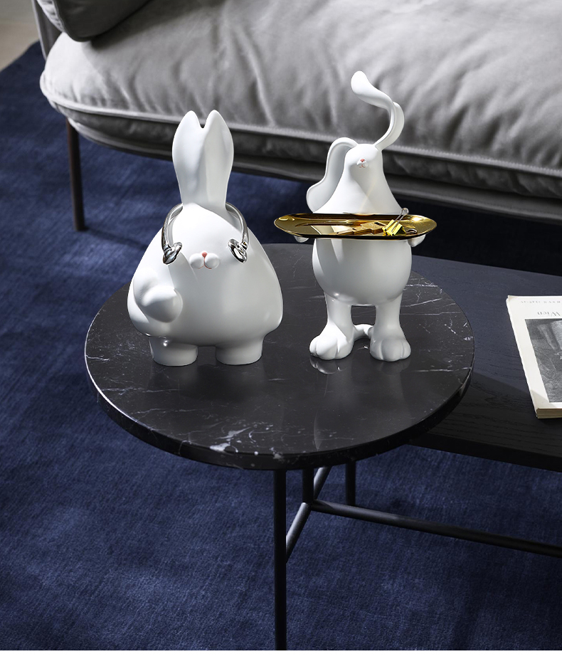Simple and cute rabbit tray decoration snacks cosmetics storage miniature living room decoration accessories