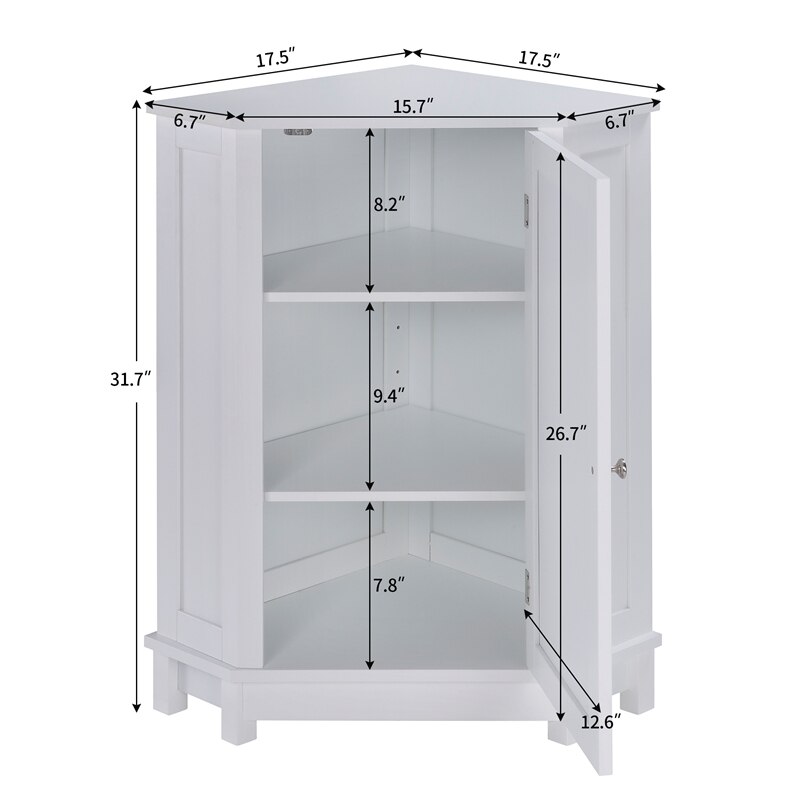 Stylish Home Office Bathroom Base Cabinet, Freestanding Corner Cabinet Locker with Single Door