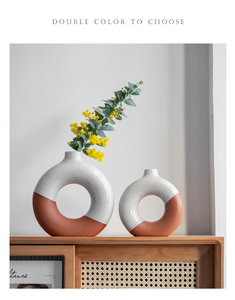 Simple creative ceramic donut vase Nordic home decoration room decoration flower pot
