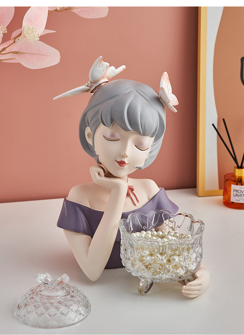 Simple cute girl sculpture storage decoration resin statue statue indoor modern home decoration