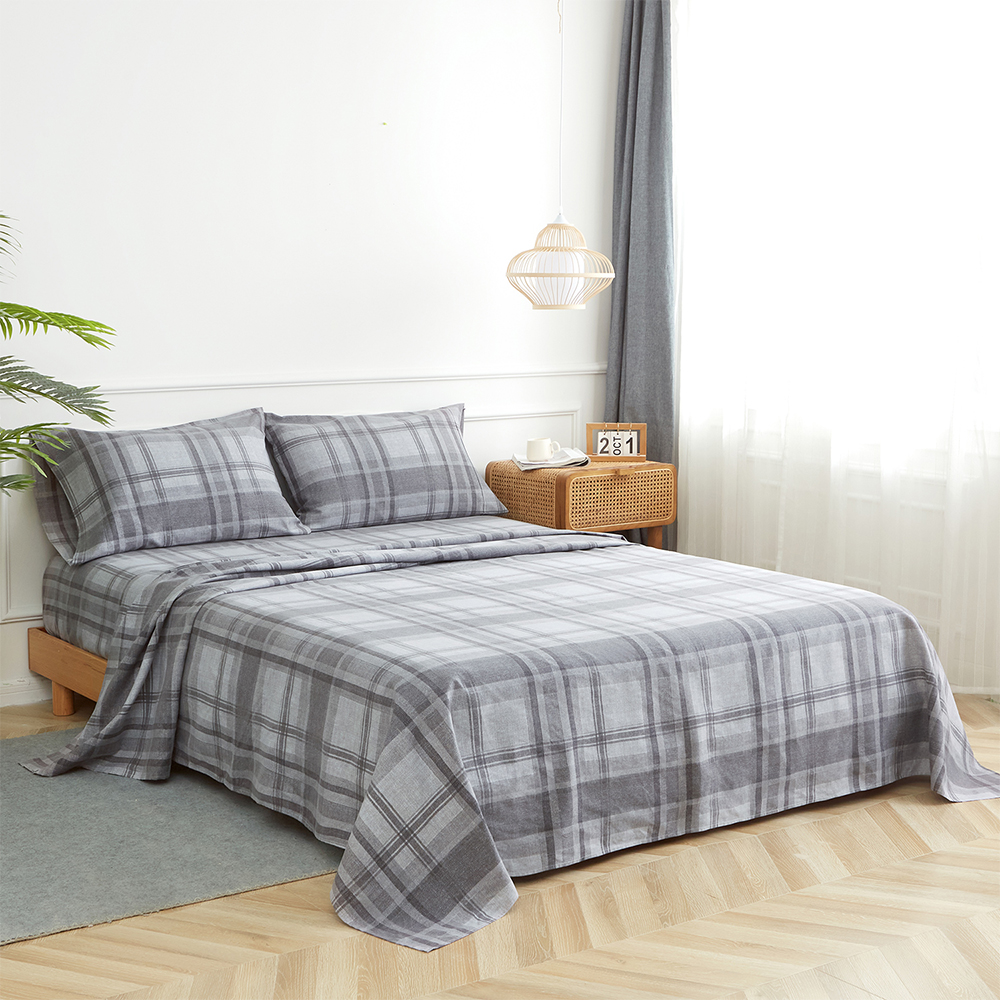 King Size Bedding Linens Set Flat Sheet & Fitted Sheet & Pillow Case Sets Gray Striped Stripe Bed Sheets Topper Mattresses Cover