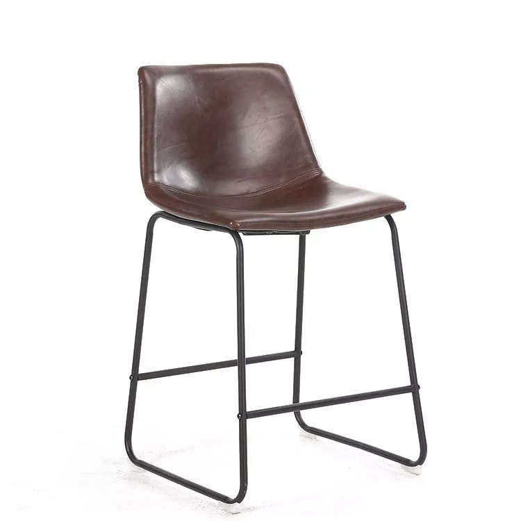 Stylish Black Metal Bar Stool Chair Modern Dining Bar Brown Leather Bar Stool