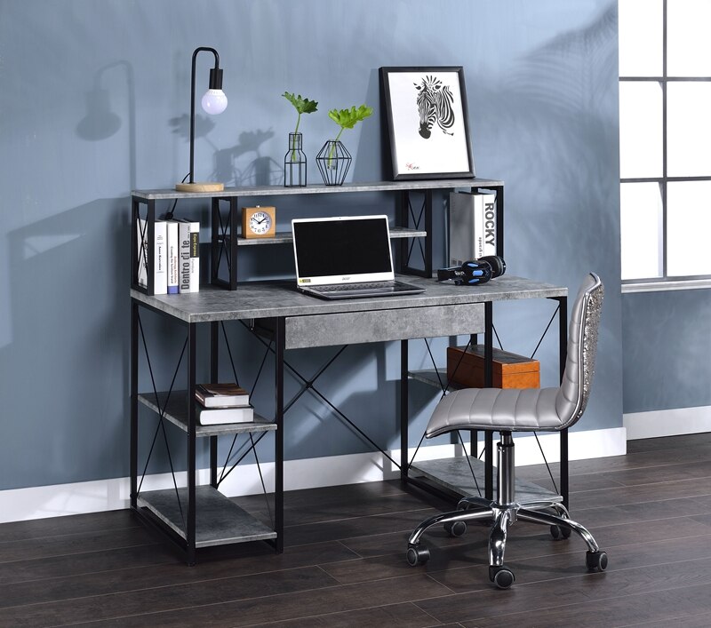 Stylish and comfortable desk in faux concrete and black