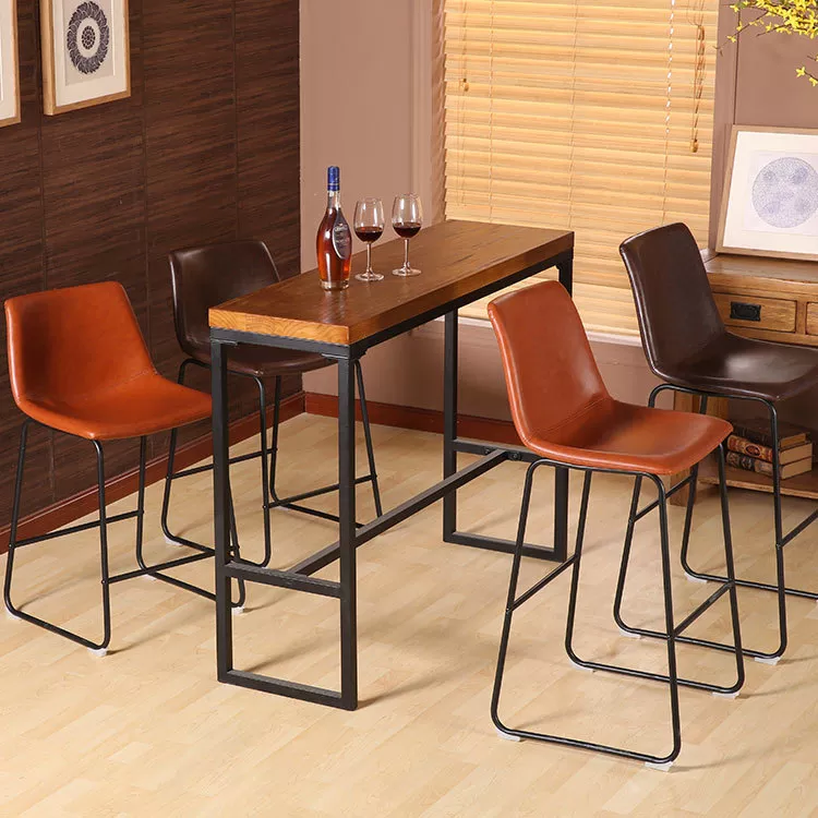 Stylish Black Metal Bar Stool Chair Modern Dining Bar Brown Leather Bar Stool