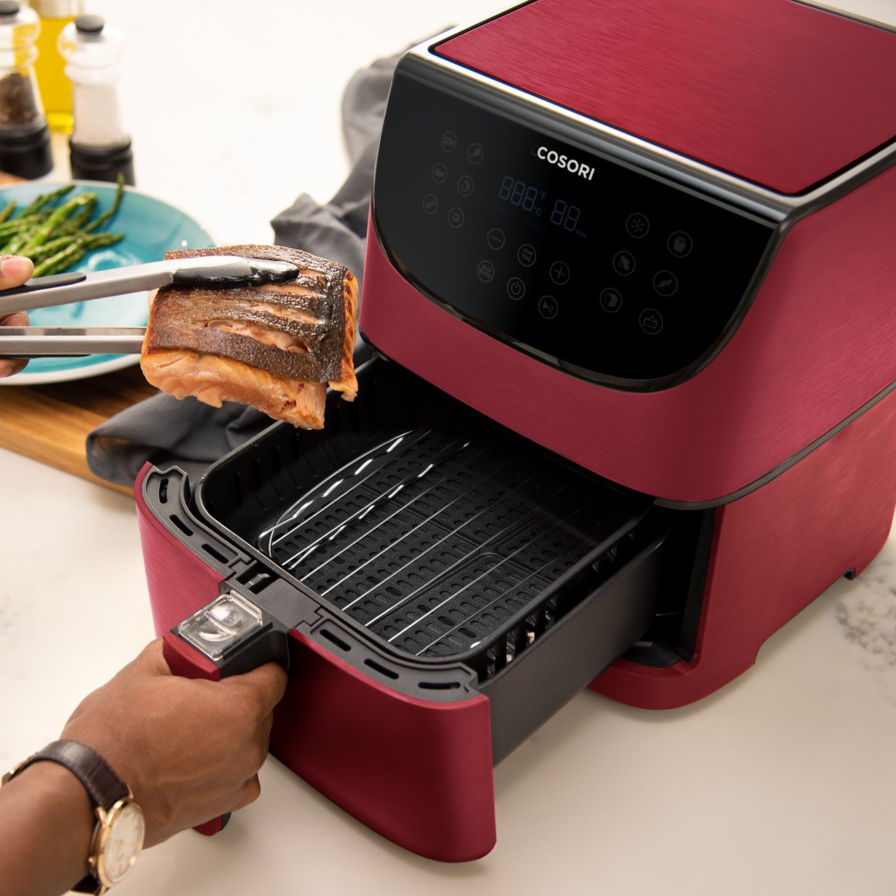 Cosori Premium 5.8-Quart Air Fryer with Bonus Skewer Rack Set (Red)