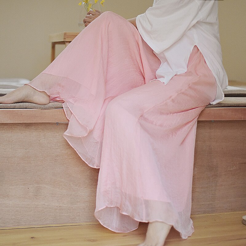 Vintage Literature and Art style Cotton Linen Wide Leg Pants Loose Large Size Yoga Pants Dance Casual Pants New Summer Women's