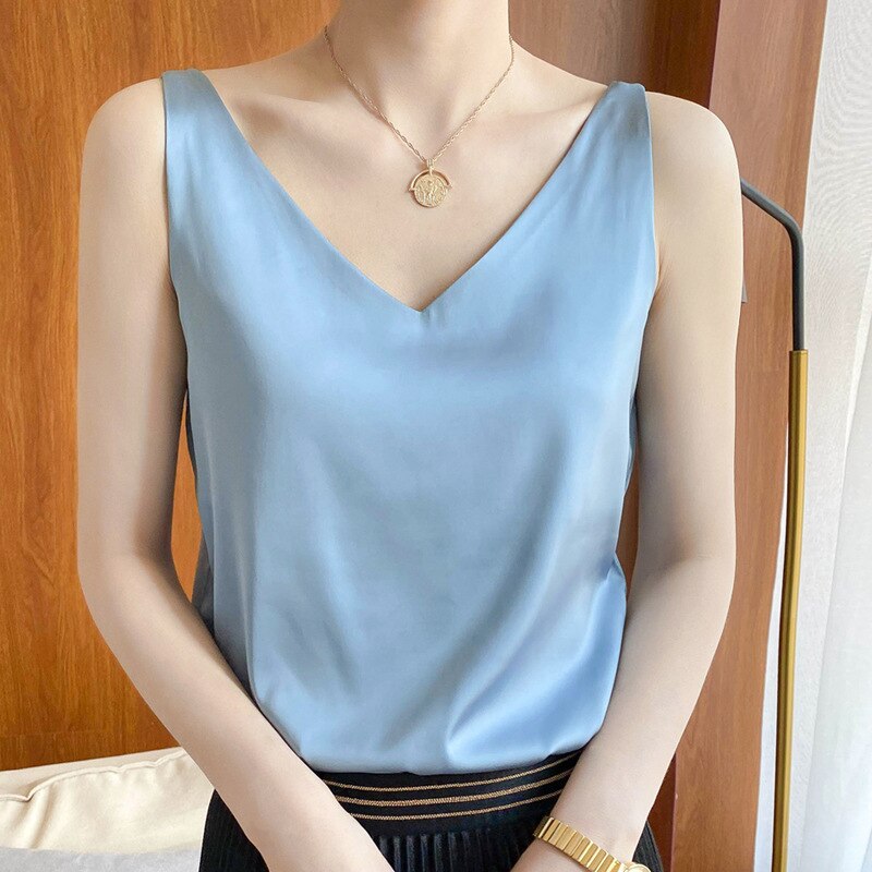 Ice Silk Camisole Women's V-neck Silk Tops Silk Vest White Satin Top Mulberry Summer Women Crop Top Women Silk Blouse Satin vest